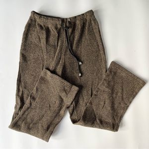 Knit Jogger Pants Vintage Y2K Straight Wide Leg Drawstring Waist Brown Small